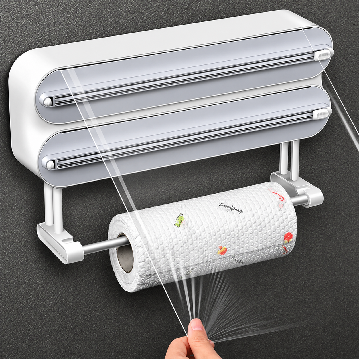 Multi-Functional 3-in-1 Kitchen Wrap Dispenser with Cutter