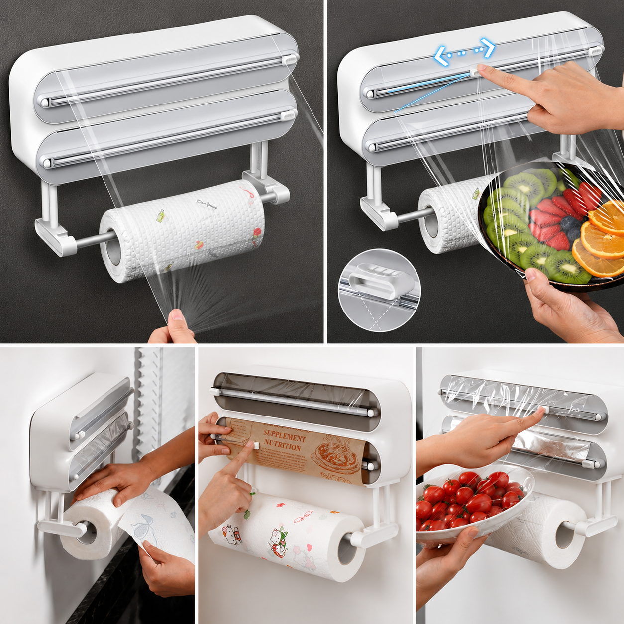 Multi-Functional 3-in-1 Kitchen Wrap Dispenser with Cutter